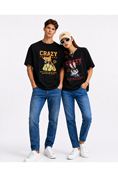 Ciel Lune Dear Couple T-Shirt Set Crazy Bunny Couple Printed Unisex Oversize ...