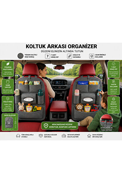 TUMKE Araç İçi Koltuk Arkası Organizer Oto Aksesuarı Bagaj Koltuk Arkası Premium Düzenleyici Otomobil Organizeri