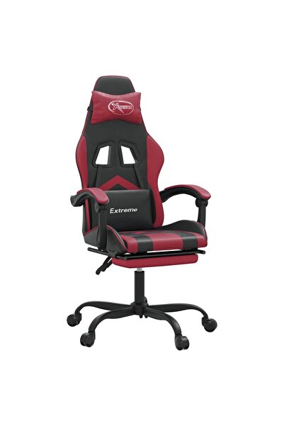 vidaxl Scaun gaming pivotant/suport picioare negru/roșu vin piele