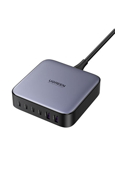 Ugreen 200W GaN 6-портово USB-C зарядно устройство с кабел, сиво