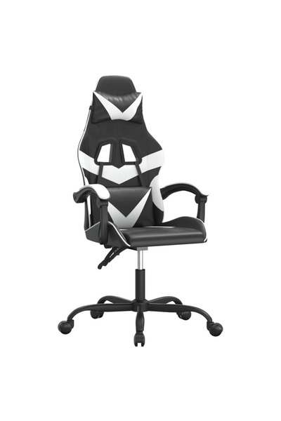 vidaxl Scaun de gaming pivotant, negru și alb, piele ecologică