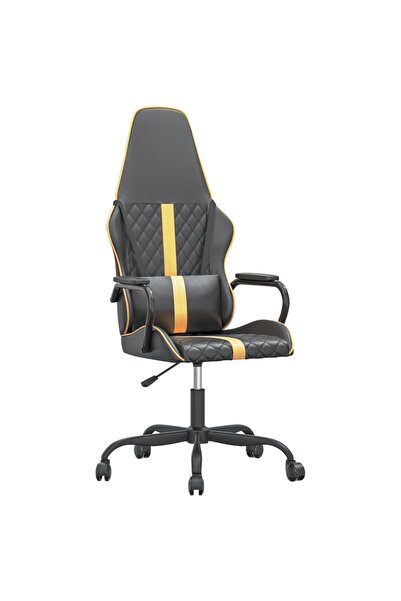 vidaxl Scaun de gaming de masaj, negru și auriu, piele ecologică