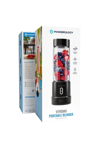 Powerology Vitromix Portable Blender Mixeur Portable 12 Lames Black