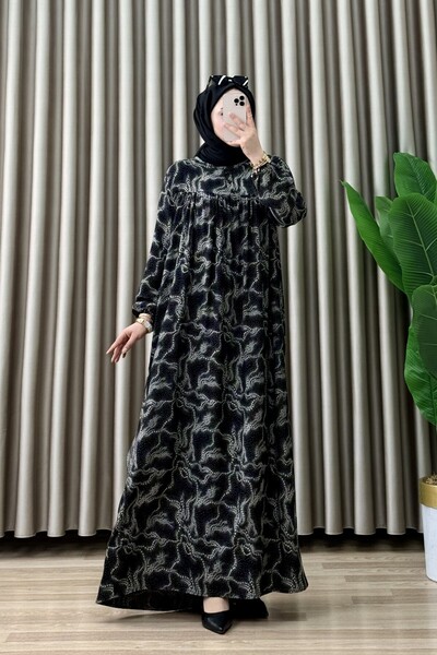 Generic Brand Emi̇ne Elbi̇se Viscose Fabric Women's Black Collar Openable But...