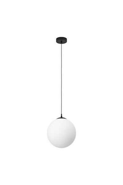 Cojom Pendul Globus 1N, metal negru, abajur din sticlă albă mată, 1XE27
