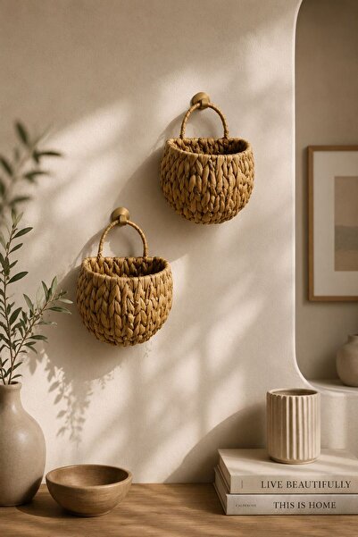 NEWNOW Set de 2 coșuri decorative de perete din răchită – Ghiveci din răchită...