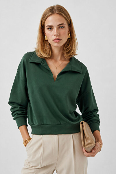VENA Women's Sailor Collar Regular Fit Soft Textured Sweatshirt (Cupro) - Khaki