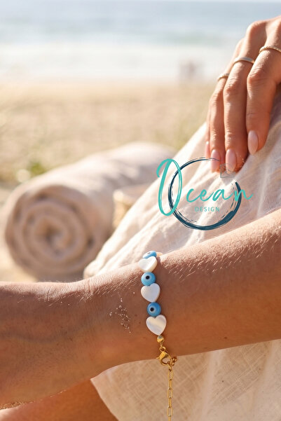 OceanDesign Heart Cut Stone Evil Eye Beaded Women's Bracelet – Stylish Summer...