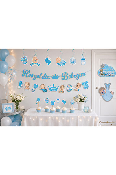 Dizayn Parti Evi Hoşgeldin Bebeğim Parti Seti Erkek Kız Bebek Baby Shower Has...