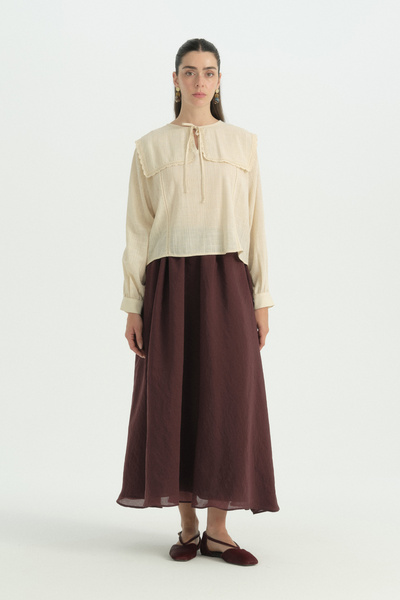 Nihan Beli Gathered Lyocell Skirt - Plum