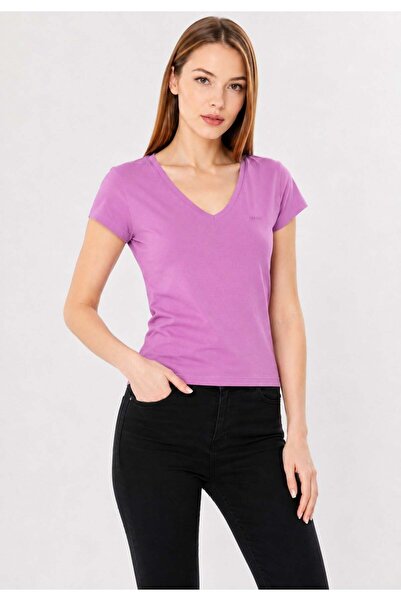 Sortie Women's V-Neck Cotton Basic T-Shirt Pink