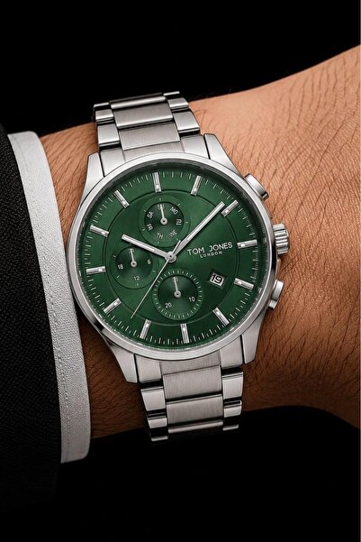 Tom Jones London Men's Watch Silver Green Original Steel Waterproof 3 Atm 2 Y...