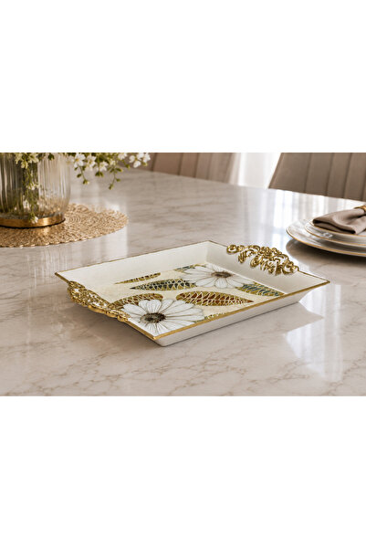 Zucci Home Luxury Baroque Vintage Tray 22X26 cm |   Daisy Elegance |   Gold H...