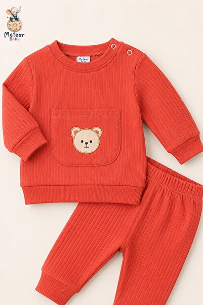 METEOR BABY Baby Boy Set - Children's Set - Teddy Bear Pocketed Ribbed Cotton...