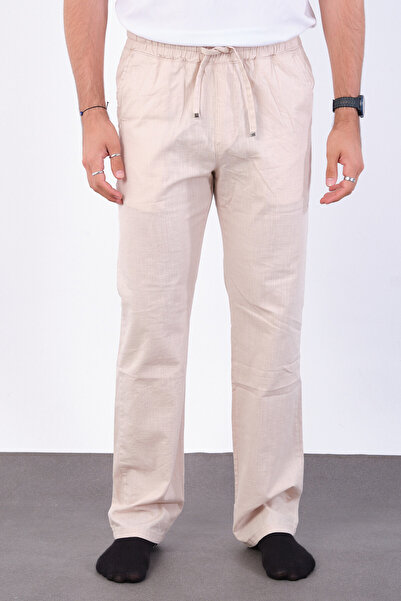 FRANKNESS JNS Men's Baggy Fit Linen Fabric Elastic Waist Comfortable Cut Pants
