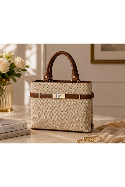Raymond Elegance Wicker Textured Women's Hand and Shoulder Bag - Beige-Brown