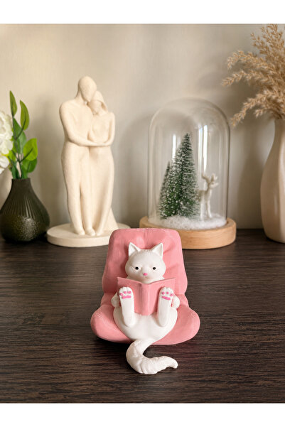 MSVstudio3d MsvStudio Kitap Okuyan Kedi Figürü – Sevimli Dekor – Kitaplık Süsü
