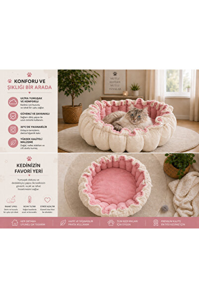 Akbal Home Kedi-Köpek Oyun Park Yatağı Peluş - Donut Simit Model %100 Welsoft...