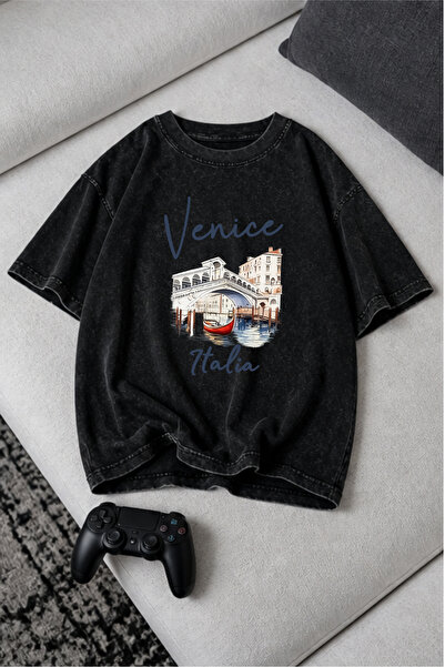 valeriae Πλενόμενο μπλουζάκι Oversize Unisex, Πλυμένο Vintage Street Style, Μ...