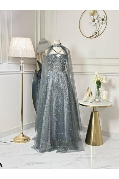 vanus fashion 7302-Blue Gray High-End Dress