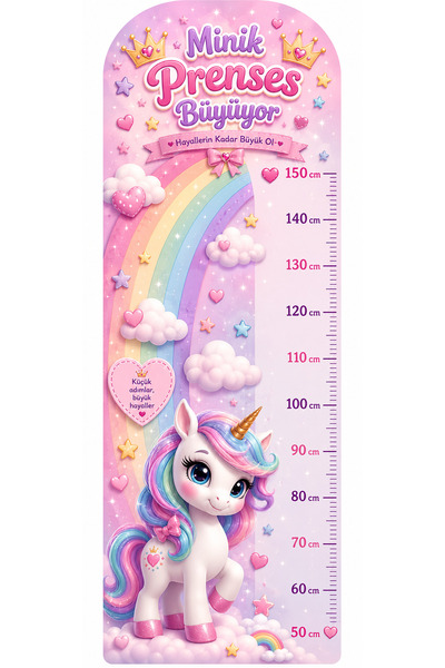MaisonVelinCo Minik Prenses Boy Ölçer Duvar Stickerı 50-150 cm Ölçekli Kız Ço...