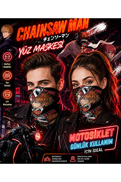 FG KONNİCHİWA Chainsaw Man Printed Bandana Anime Face Mask and Neck Gaiter an...
