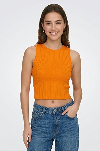 Don't Call Me Jennyfer Women Round Neck Sleeveless Textured Tank Top, Orange