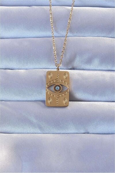 Butik 316L Altın Renk İşlemeli Nazarlı Vintage Kolye