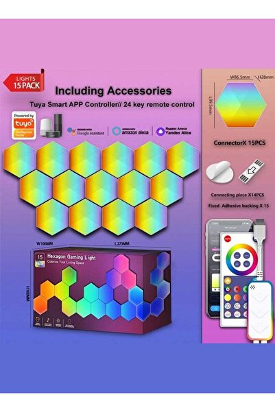 Arabest 15-Piece RGBIC Hexagon Wall Panels,WiFi Gaming Lights with Music Sync...