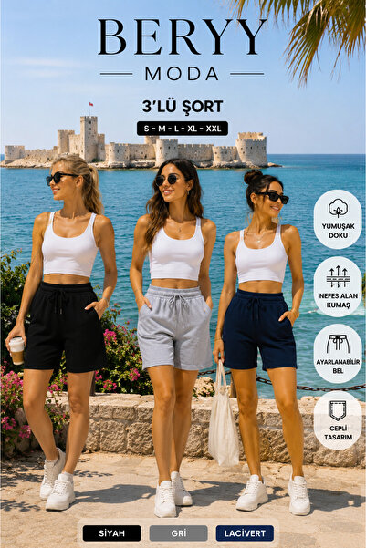 BERYY MODA Setul de pantaloni scurți triplu negru, gri și bleumarin va fi pie...