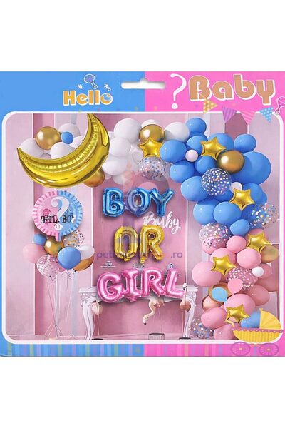 MP Mirific Party Set de 70 de baloane arcuită, Tematică Gender Reveal, Băiat ...