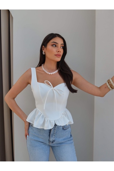 ESRAHELVACI Strappy Bow Lace Detailed Blouse