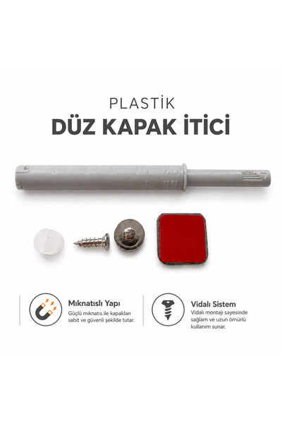 Badem10 Plastik Düz Kapak İtici 8 cm Mobilya Dolap Kapağı Açma Mekanizması Ba...
