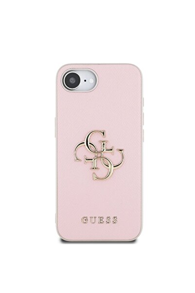 Guess Husă de protecție roz, granulată, cu logo metalic 4G pentru iPhone 16e