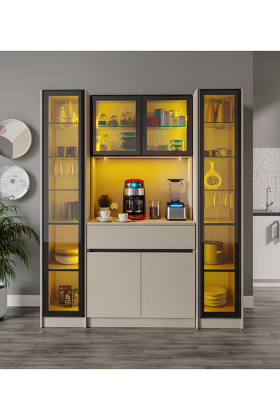 GuneyStore Lora Maxi Kum Beji Komple MDF LED Aydınlatmalı Kahve Köşesi