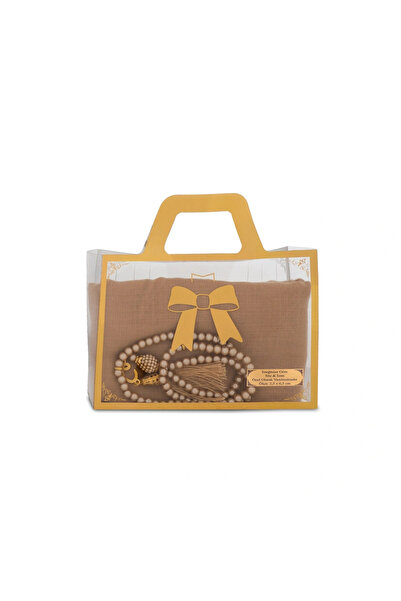 Hayrat Neşriyat Flared Scarf (96X96 cm) + Prayer Beads Gift Set (Gold)