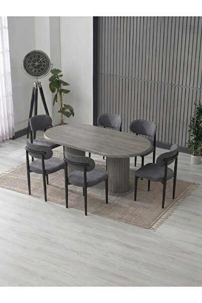 JoyMassa AURA BOHEM MASA TAKIMI 90X180 MDF MASA VE 6 ADET POLO SANDALYE