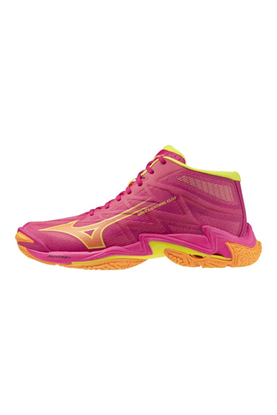 MIZUNO حذاء كرة الطائرة Wave Lightning Elite MID للجنسين باللون الوردي / الأصفر