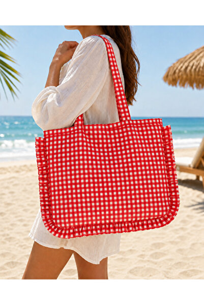 Belomia Home Collection Pötikare Desen Astarlı Plaj Çantası 35x50 cm | İDİL