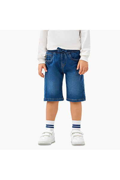 Juniors Solid Denim Shorts with Drawstring Closure and Pockets