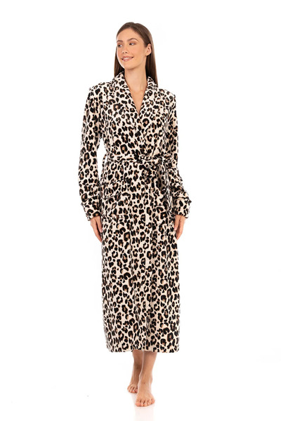 MARA-M LoungeWear Μακριά Ρόμπα Fleece “Leopard Luxe”