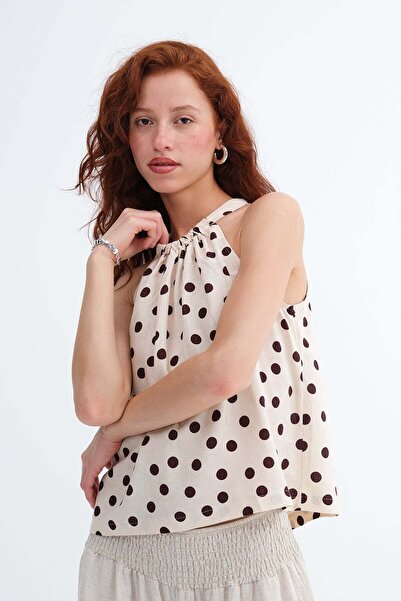 Addax Halter Neck Linen Blend Blouse A18461