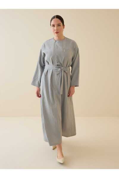 ALİA Zipper Detail Belted Plus Size Dress - Anthracite - - Exclusive