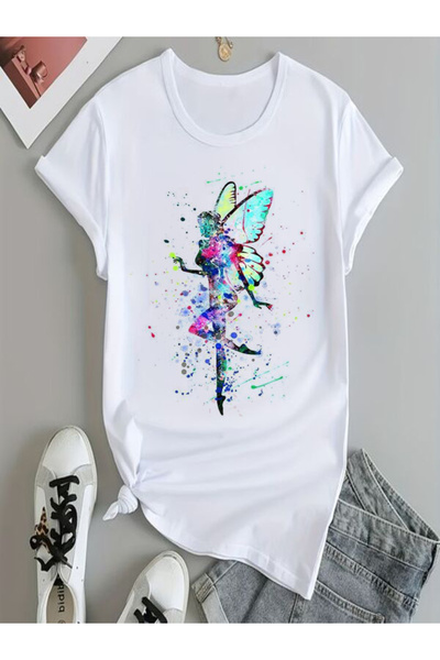 COZYWEAR Colorful Butterfly Patterned Women's T-Shirt