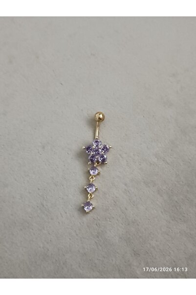 AyçaSilver Ametist rengi, Zirkon taşlı Gold renk göbek piercing