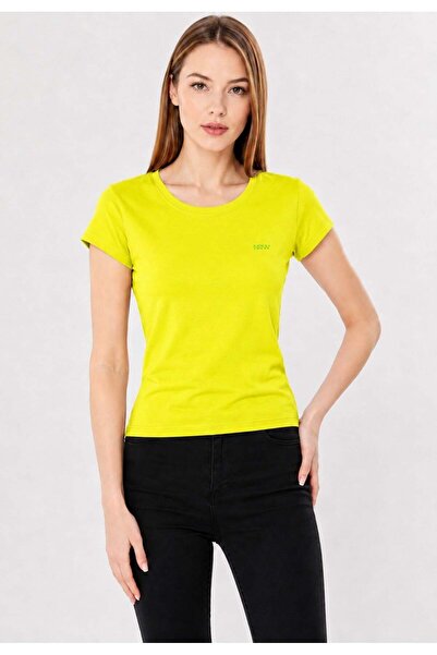 Sortie Women's Crew Neck Cotton Basic T-Shirt Yellow