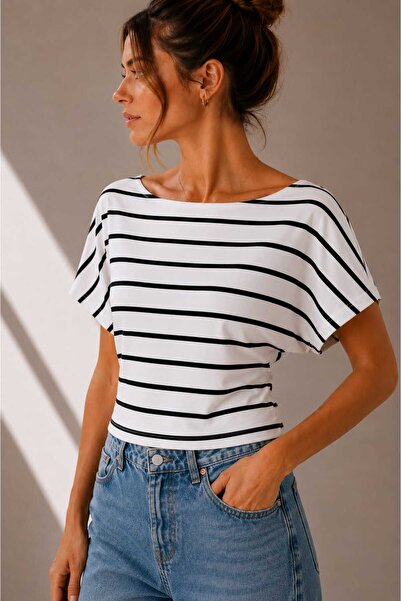 Benedetto Tricou casual pentru femei, din bumbac, cu dungi, croială slim, cu ...