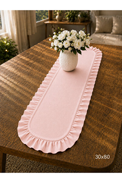 ŞAH TEXTILE DESIGN 30x80 pudra sık fırfırlı oval runner, konsol örtüsü