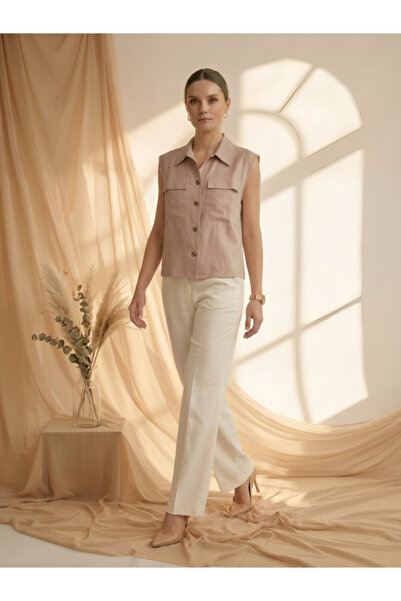 Mish By Styli Pink Sleeveless Shirt with Pocket Detail
