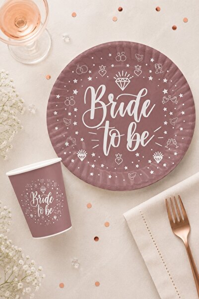PEKSHOP Rose 8li Bride To Be Karton Tabak Bardak Seti